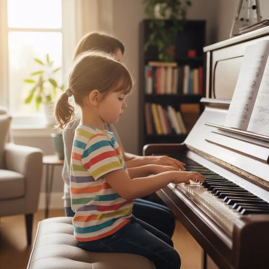 A young child first learning piano