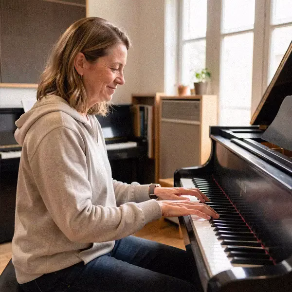 An adult practicing the piano